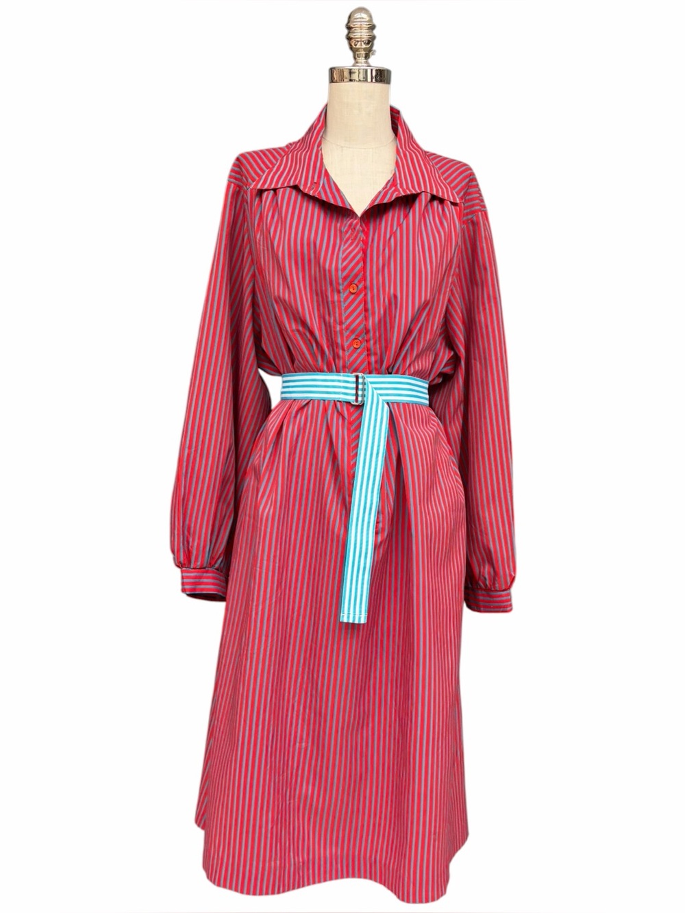 Vintage Roaman’s Striped Shirt Dress Plus Size 3X-4X Plus Belted Red Turquoise